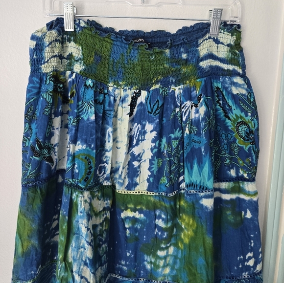 Chaudry KC Blue and Green Tie-Dye Skirt SIZE L - Picture 2 of 7